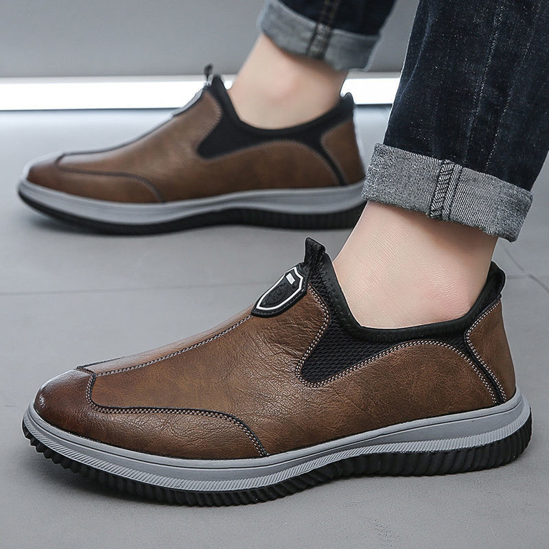 Muške slip-on casual cipele s PU gornjim dijelom, prozračna podstava od tekstila, plastična potplata, zaobljen vrh, ravni đon