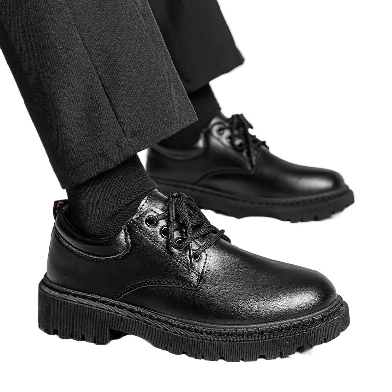 Pantofi din piele pentru bărbați, pentru toate anotimpurile, casual și versatile, cu șireturi, cu guler jos, vârf rotund, căptușiți cu blană de iepure