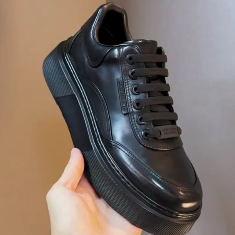 Adidași pentru bărbați din piele naturală, partea superioară din piele de primul strat, vârf rotund, talpă din spumă de cauciuc, închidere cu bandă elastică