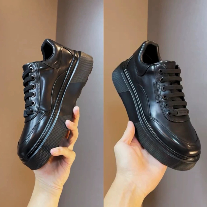 Adidași pentru bărbați din piele naturală, partea superioară din piele de primul strat, vârf rotund, talpă din spumă de cauciuc, închidere cu bandă elastică