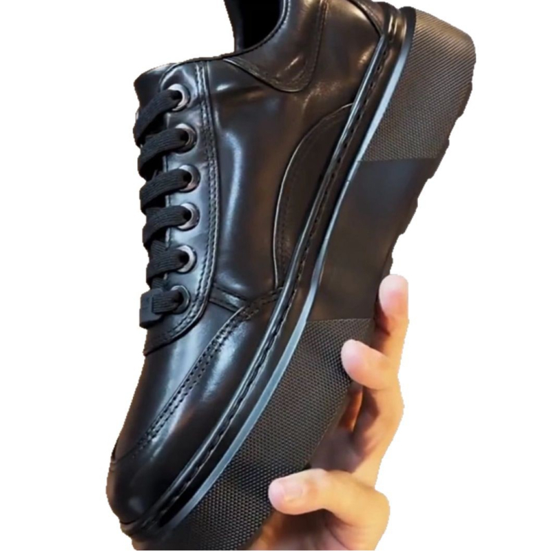 Adidași pentru bărbați din piele naturală, partea superioară din piele de primul strat, vârf rotund, talpă din spumă de cauciuc, închidere cu bandă elastică