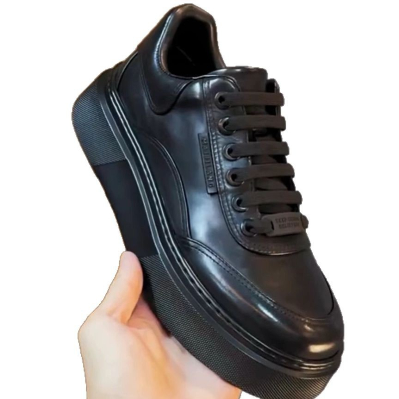 Adidași pentru bărbați din piele naturală, partea superioară din piele de primul strat, vârf rotund, talpă din spumă de cauciuc, închidere cu bandă elastică