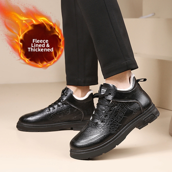 Pánske zimné vysoké kožené čižmy s vlnenou podšívkou a ovčou kožušinkou (Horná časť: koža, Vysoký šľap, Gumená podrážka, Šnurovanie vpredu, Nízky štvorcový podpätok)