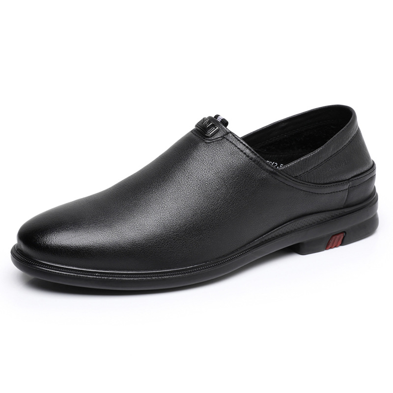 Мъжки кожени обувки без връзки за ежедневие, горна част от първокласна телешка кожа, подметка от полиуретан, закръглена пръстова част, плосък ток, текстурирана кожа