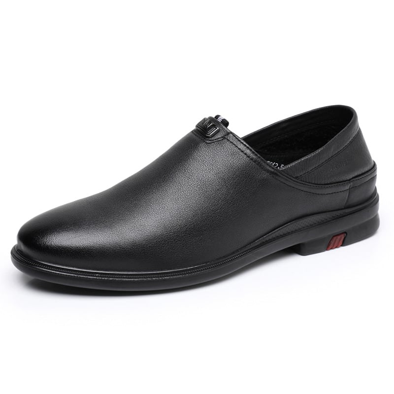 Мъжки кожени обувки без връзки за ежедневие, горна част от първокласна телешка кожа, подметка от полиуретан, закръглена пръстова част, плосък ток, текстурирана кожа