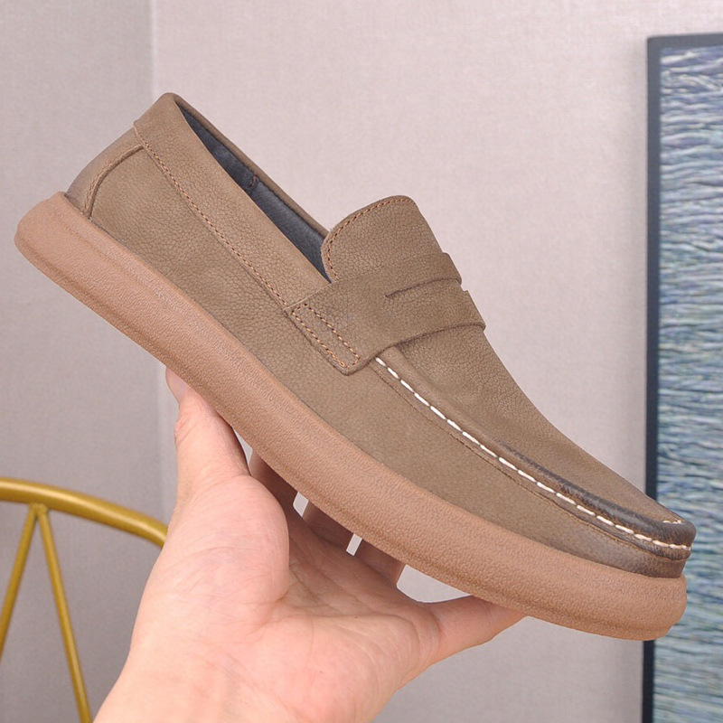 Loafers pentru bărbați - Partea superioară din piele naturală, branț din piele de porc, talpă din cauciuc, slip-on, vârf rotund, toc mic, respirabili, stil vintage casual