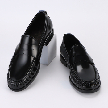 CTCY Pantofi din piele pentru bărbați, partea superioară cu mărgele și margine deschisă, fără șireturi, vârf rotund, talpă din cauciuc, respirabili, antiderapante, pentru birou