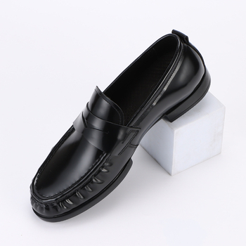 CTCY Pantofi din piele pentru bărbați, partea superioară cu mărgele și margine deschisă, fără șireturi, vârf rotund, talpă din cauciuc, respirabili, antiderapante, pentru birou