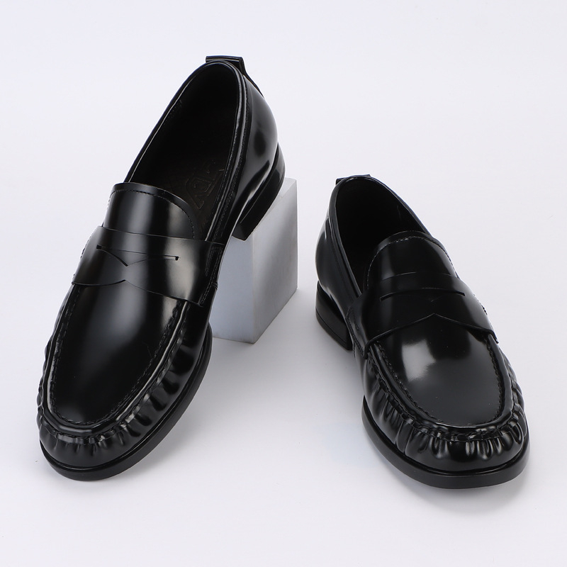 CTCY Pantofi din piele pentru bărbați, partea superioară cu mărgele și margine deschisă, fără șireturi, vârf rotund, talpă din cauciuc, respirabili, antiderapante, pentru birou