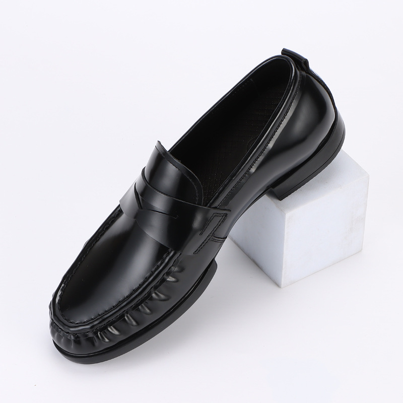 CTCY Pantofi din piele pentru bărbați, partea superioară cu mărgele și margine deschisă, fără șireturi, vârf rotund, talpă din cauciuc, respirabili, antiderapante, pentru birou