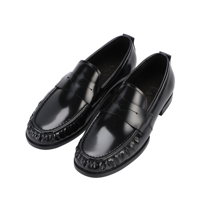 CTCY Pantofi din piele pentru bărbați, partea superioară cu mărgele și margine deschisă, fără șireturi, vârf rotund, talpă din cauciuc, respirabili, antiderapante, pentru birou