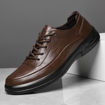 Pantofi pentru bărbați din piele – partea superioară din piele de vită, talpă din cauciuc, vârf rotund, toc mic 1–3 cm, respirabili