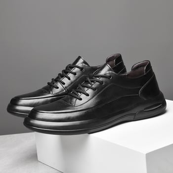 Pantofi pentru bărbați din piele – partea superioară din piele de vită, talpă din cauciuc, vârf rotund, toc mic 1–3 cm, respirabili