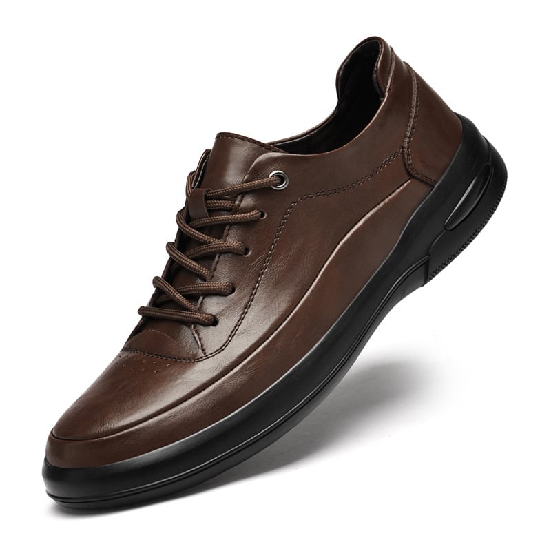 Pantofi pentru bărbați din piele – partea superioară din piele de vită, talpă din cauciuc, vârf rotund, toc mic 1–3 cm, respirabili