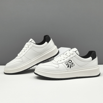 Adidași de sport pentru bărbați din piele de vită de primă calitate, vârf rotund, stil coreean, închidere cu bandă elastică, talpă din cauciuc