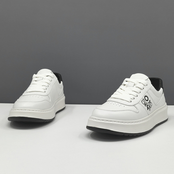 Adidași de sport pentru bărbați din piele de vită de primă calitate, vârf rotund, stil coreean, închidere cu bandă elastică, talpă din cauciuc