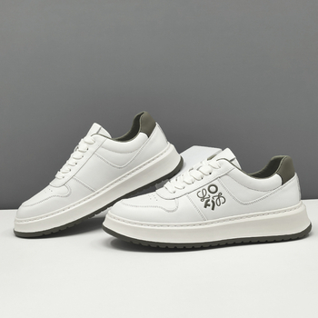 Adidași de sport pentru bărbați din piele de vită de primă calitate, vârf rotund, stil coreean, închidere cu bandă elastică, talpă din cauciuc