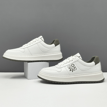 Adidași de sport pentru bărbați din piele de vită de primă calitate, vârf rotund, stil coreean, închidere cu bandă elastică, talpă din cauciuc