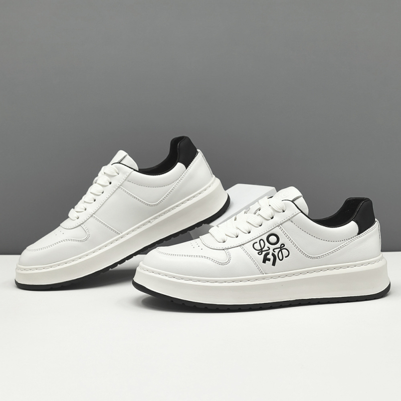 Adidași de sport pentru bărbați din piele de vită de primă calitate, vârf rotund, stil coreean, închidere cu bandă elastică, talpă din cauciuc