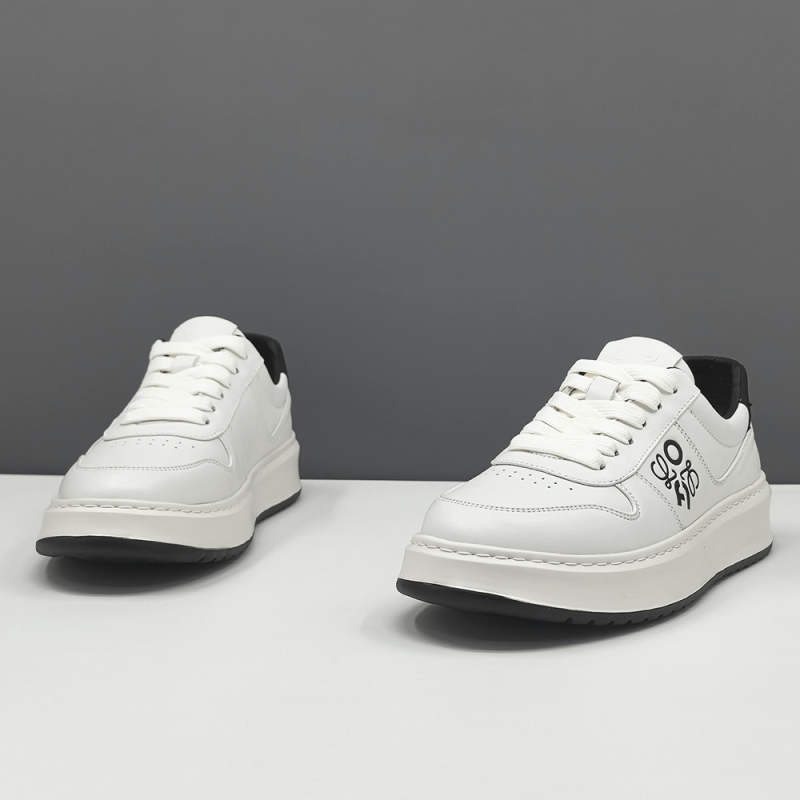 Adidași de sport pentru bărbați din piele de vită de primă calitate, vârf rotund, stil coreean, închidere cu bandă elastică, talpă din cauciuc