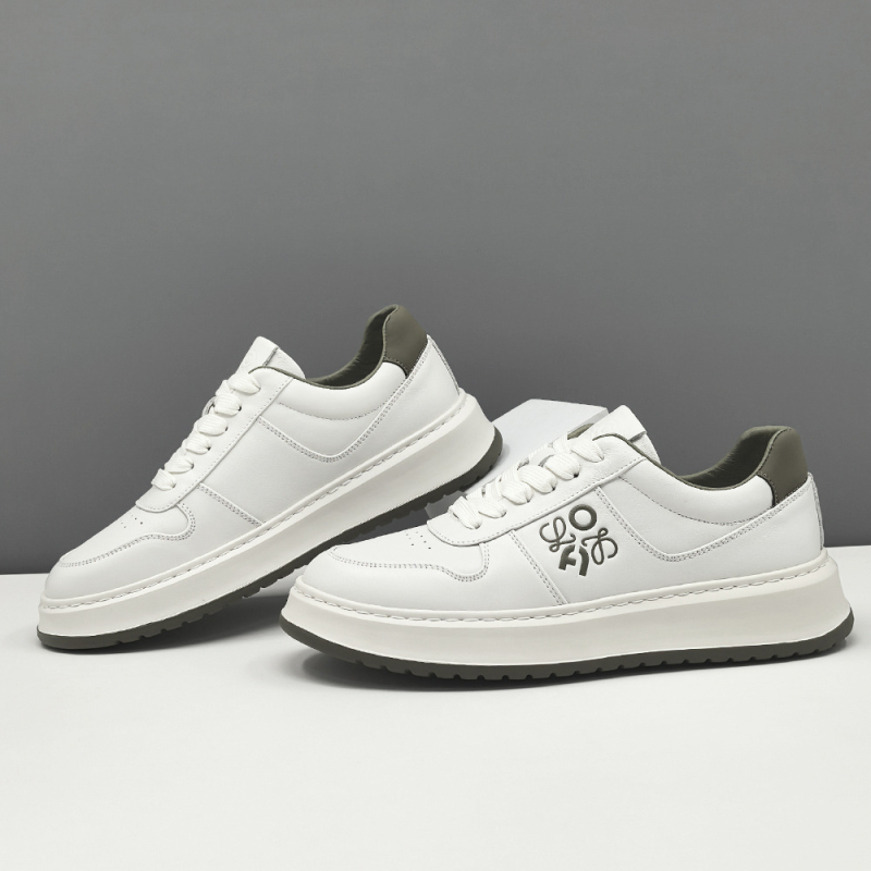 Adidași de sport pentru bărbați din piele de vită de primă calitate, vârf rotund, stil coreean, închidere cu bandă elastică, talpă din cauciuc