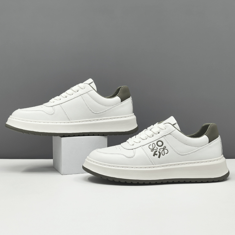 Adidași de sport pentru bărbați din piele de vită de primă calitate, vârf rotund, stil coreean, închidere cu bandă elastică, talpă din cauciuc