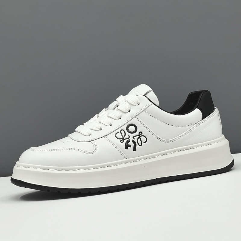 Adidași de sport pentru bărbați din piele de vită de primă calitate, vârf rotund, stil coreean, închidere cu bandă elastică, talpă din cauciuc