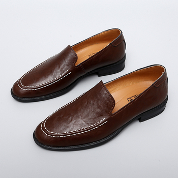 Unisex kožni loafer slip-on s PU uloškom, gumom na potplati, niski potplat