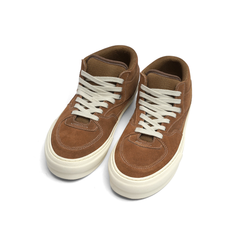 Pantofi cu platformă, talpă groasă, upper din nubuk de vițel și material textil, șireturi, unisex, talpă din cauciuc, înălțime toc 3–5 cm