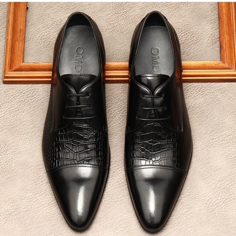 Muške Oxford cipele (brogues) – Gornjište teleće kože, Oštar nos, Gumeni đon, Prozračne, Poslovni stil