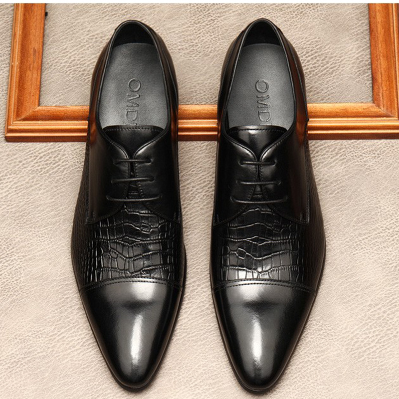 Muške Oxford cipele (brogues) – Gornjište teleće kože, Oštar nos, Gumeni đon, Prozračne, Poslovni stil