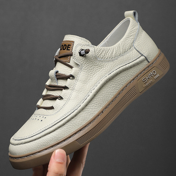 Adidași casual pentru bărbați din piele, partea superioară din piele de vită de primă calitate, talpă din cauciuc, vârf rotund, talpă anti-derapantă, toc plat