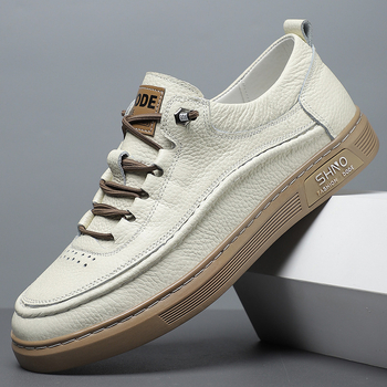 Adidași casual pentru bărbați din piele, partea superioară din piele de vită de primă calitate, talpă din cauciuc, vârf rotund, talpă anti-derapantă, toc plat