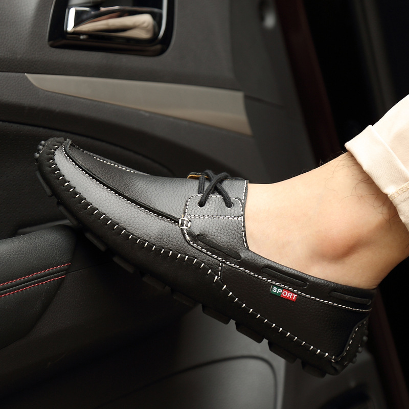 Bean Shoes pentru bărbați: partea superioară din piele naturală, vârf rotund, talpă din cauciuc, toc mic 1–3 cm, respirante și rezistente la uzură