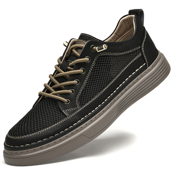 Pantofi bărbați skate, respirabili, partea superioară din piele de vițel + plasă, talpă din cauciuc, branț EVA, închidere cu șireturi