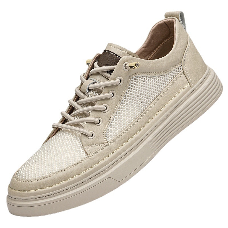 Pantofi bărbați skate, respirabili, partea superioară din piele de vițel + plasă, talpă din cauciuc, branț EVA, închidere cu șireturi