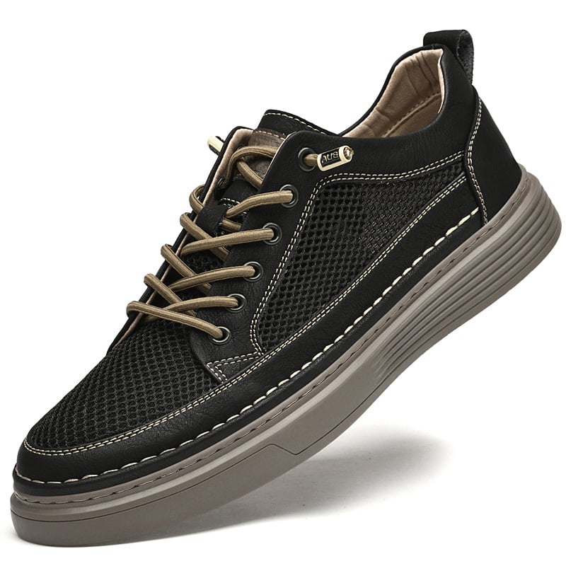 Pantofi bărbați skate, respirabili, partea superioară din piele de vițel + plasă, talpă din cauciuc, branț EVA, închidere cu șireturi