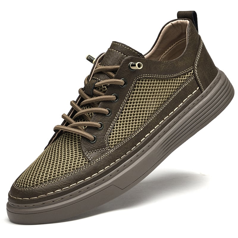 Pantofi bărbați skate, respirabili, partea superioară din piele de vițel + plasă, talpă din cauciuc, branț EVA, închidere cu șireturi