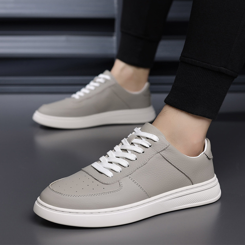 Pantofi sport din piele naturală, din piele de vițel de primă clasă, talpă din cauciuc, branț PU, închidere cu șireturi, toc mic 1–3 cm