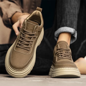 Pantofi din piele pentru bărbați, stil britanic, casual, cu șireturi, vârf rotund, toc mic 1-3 cm, partea superioară PU, talpă din plastic