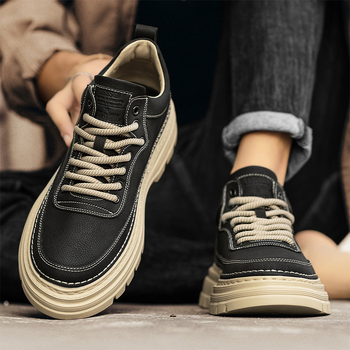 Pantofi din piele pentru bărbați, stil britanic, casual, cu șireturi, vârf rotund, toc mic 1-3 cm, partea superioară PU, talpă din plastic