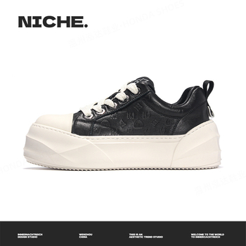 Adidași pentru bărbați din piele naturală de primă calitate, platformă, închidere cu șireturi, vârf rotund, înălțime platformă 3–5 cm