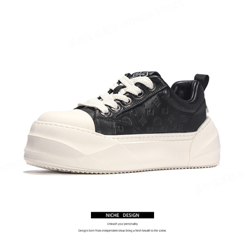 Adidași pentru bărbați din piele naturală de primă calitate, platformă, închidere cu șireturi, vârf rotund, înălțime platformă 3–5 cm