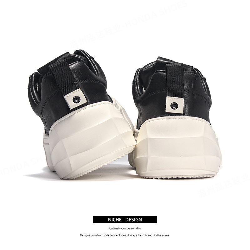 Adidași pentru bărbați din piele naturală de primă calitate, platformă, închidere cu șireturi, vârf rotund, înălțime platformă 3–5 cm