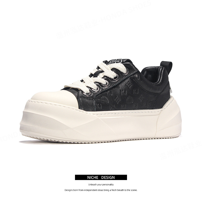 Adidași pentru bărbați din piele naturală de primă calitate, platformă, închidere cu șireturi, vârf rotund, înălțime platformă 3–5 cm