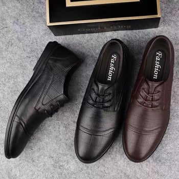 Loafers pentru bărbați cu partea superioară din materiale multiple, talpă din cauciuc, vârf rotund, închidere cu șireturi, căptușeală din piele de porc