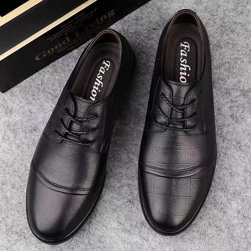 Loafers pentru bărbați cu partea superioară din materiale multiple, talpă din cauciuc, vârf rotund, închidere cu șireturi, căptușeală din piele de porc