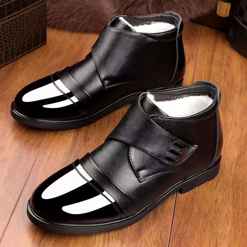 Muške PU kožne visoke tenisice – topla podstava, okrugli vrh prsta, Velcro kopča, srednji potplat 3–5 cm