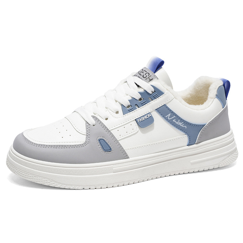 Adidași sport cu căptușeală de fleece, partea superioară din piele artificială, talpă groasă, vârf rotund, șireturi