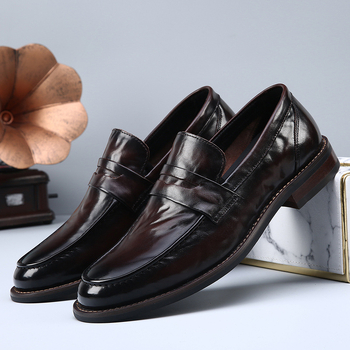 Muške casual poslovne slip-on mokasine s gumom, gornji dio od prave kože, kožni vrh prsta, niski dizajn, prozračne, protuklizne